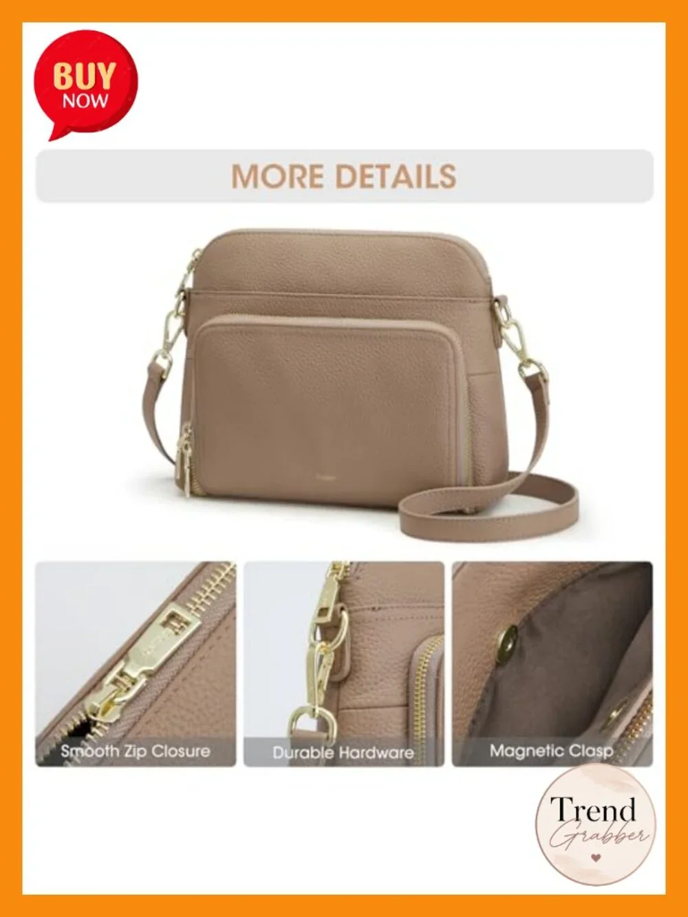 Top Grain Pebbled Leather RFID Blocking Crossbody Bag